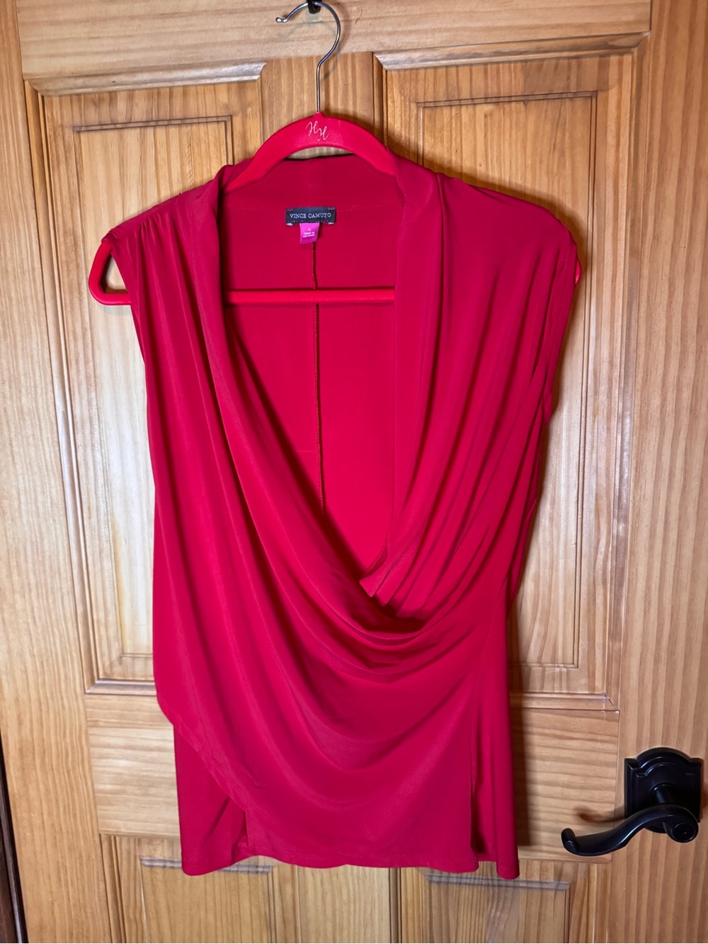 Vince Camuto Red Draped Wrap Top
